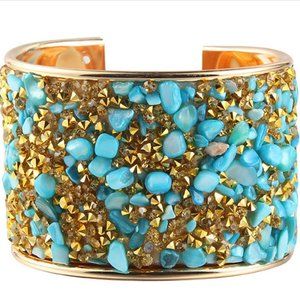 NWT Liv Oliver 18k Gold Plated Turquoise Gold Bead Cuff Bangle
